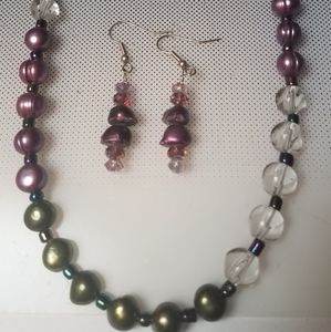 PEARLS FOR 2025 LAVENDER GREEN PEARL CRYSTAL CONTEMPO NECKLACE EARRINGS